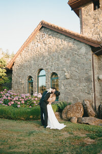 bride and groom in museum