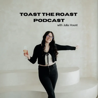 Julia hount with toast the roast podcast logo
