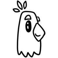 White outline drawing of a cartoon chicken head