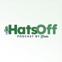 Cover art for the “Hats Off” podcast by 17hats. The design is minimalist, with a light green background and bold green text. A microphone icon is incorporated into the word “HatsOff,” visually reinforcing the podcast theme. The logo for 17hats is integrated into the design, making it clear that the show is business-focused.