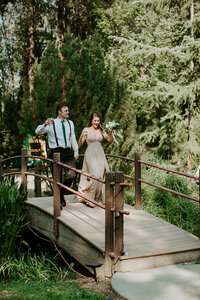 Couple walking down aisle at wedding