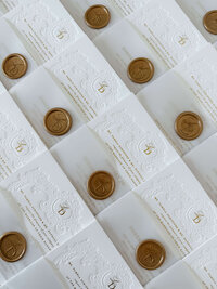 Custom timeless and traditional NJ wedding invitations, blind deboss and gold foil invitations, personalized wedding wax seals