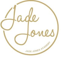 Jade Jones Academy logo white and gold. Qualified educator