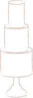 A line drawing of a three tier wedding cake
