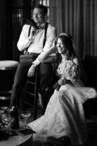 A couple sits and laughs together at Ponce City Market in Atlanta, GA