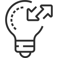 Lightbulb icon with arrows representing innovation and strategic decision-making