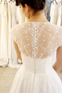 High Back Wedding Dress with Lace and Buttons