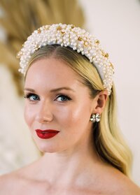 Red lip elegant modern bridal makeup