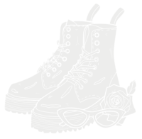Drawing of doc marten boots with a pair of sunglasses and a rose.