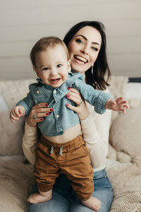 One year old little boy with his mom