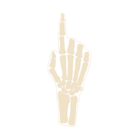 tan skeleton hand illustration pointing right for "Read More"
