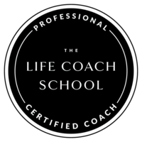 Logo with words "The Life Coach School Professional Certified Coach"