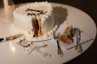 A wedding cake detail shot, highlighting the artistry and storytelling focus of TM Photo Co.'s documentary wedding photography.