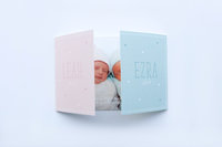 Tweeluik geboortekaartje Ezra & Leah mint en roze
