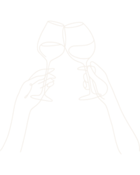 Hand-drawn sketch of two hands holding glasses and cheers
