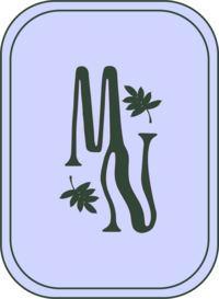 Pine-colored Mellow Nectar Co Sublogo with "MN" in wavy font and hand-drawn leafy illustrations on periwinkle background.