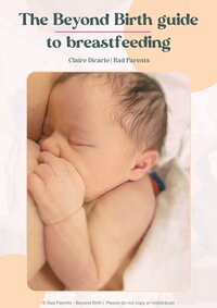 Picture of breastfeeding baby, with the title of the breastfeeding guide above it.