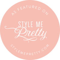 "As Featured on Style Me Pretty" vendor badge. Recognized wedding florist for Maryland's Eastern Shore.