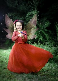 Enchanting Toddler Portrait: Red Dress, Fairy Wings, and Magic - Ashlie Steinau Photography in Wallingford, CT. Capturing the Innocence and Wonder of Childhood.