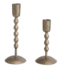 Hand-Forged Iron Taper Holders, Antique Brass Finish Set of 2