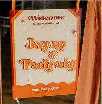 Fun wedding sign in orange and red