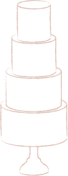 A line drawing of a four tier wedding cake