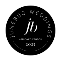 Junebug Weddings Approved Vendor 2025 badge for a highly-rated wedding photographer.
