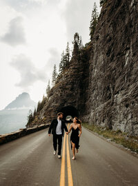 outdoor engagement photos in front of glacier national park in montana