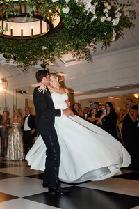 menlo circus club wedding first dance floral installation
