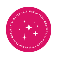 Circle Graphic with Sparkles in the middle that says "Watch This!"