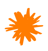 Branding graphic of an orange pom pom