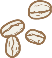 Illustration of four coffee beans with brown outlines and white interiors, depicted in a simple, hand-drawn style—perfect for use by a white label designer on a transparent background.