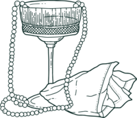 hand illustrated coupe glass and pearls