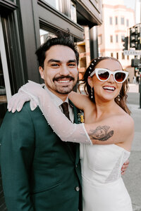 couple laughing after elopement