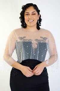 White bridal capelet with pearls and crystals