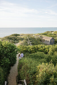 Sunset engagement photos at Steps Beach Nantucket in August