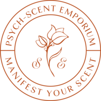 Circular logo with words "Psych-Scent Emporium" and a simple floral illustration