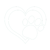 Simple icon of a pet paw print in a heart.