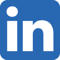 facebook icon featuring a big white letter 'f'Blue LinkedIn logo with a white 'in' symbol in the centre