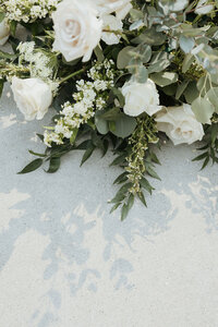 white wedding flowers and greenery