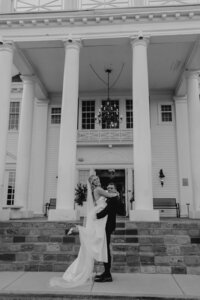 bride stands in opening