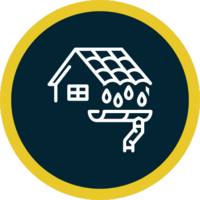 Roof and gutter icon with raindrops, representing Black Bear Roofing’s gutter installation and repair services."