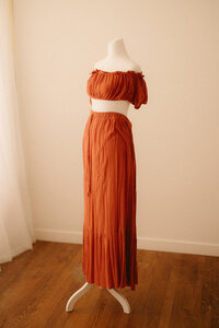 rust two piece textured maternity maxi dress from Nashville client closet, styled for maternity portraits.