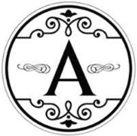 Circular logo with the letter "A" in a serif font