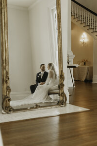 Chicago Field Museum Wedding with groom leading bride