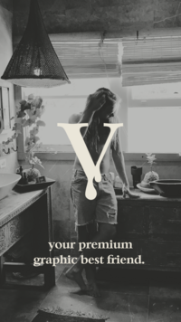 Image of a person standing in a bathroom with rustic decor. The text overlay reads, "V your premium graphic best friend, brought to you by Sweet Pea Ink Creative.