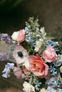 Colorful Spring wedding flowers for a reception in Big Sur, CA