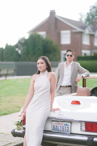 Bride and groom walk up memorial steps at their DC wedding