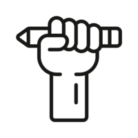 Copywriting icon with fist holding a pencil