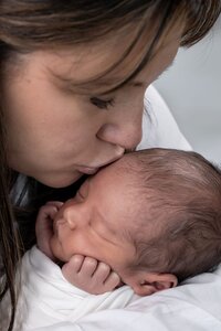 Capturing sweet moments with baby and mom in a Studio Newborn Session - Edmonds, Wa